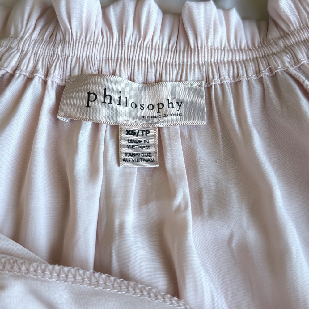 Philosophy Ruffled Neck Blouse Long Sleeve Blush Pink XS - Picture 3 of 10